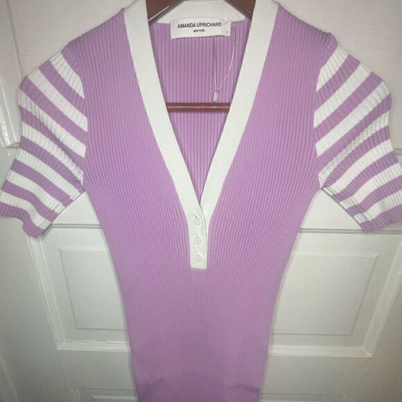 Amanda Uprichard Ribbed V Neck Dress in Lavender Size S - Picture 4 of 11